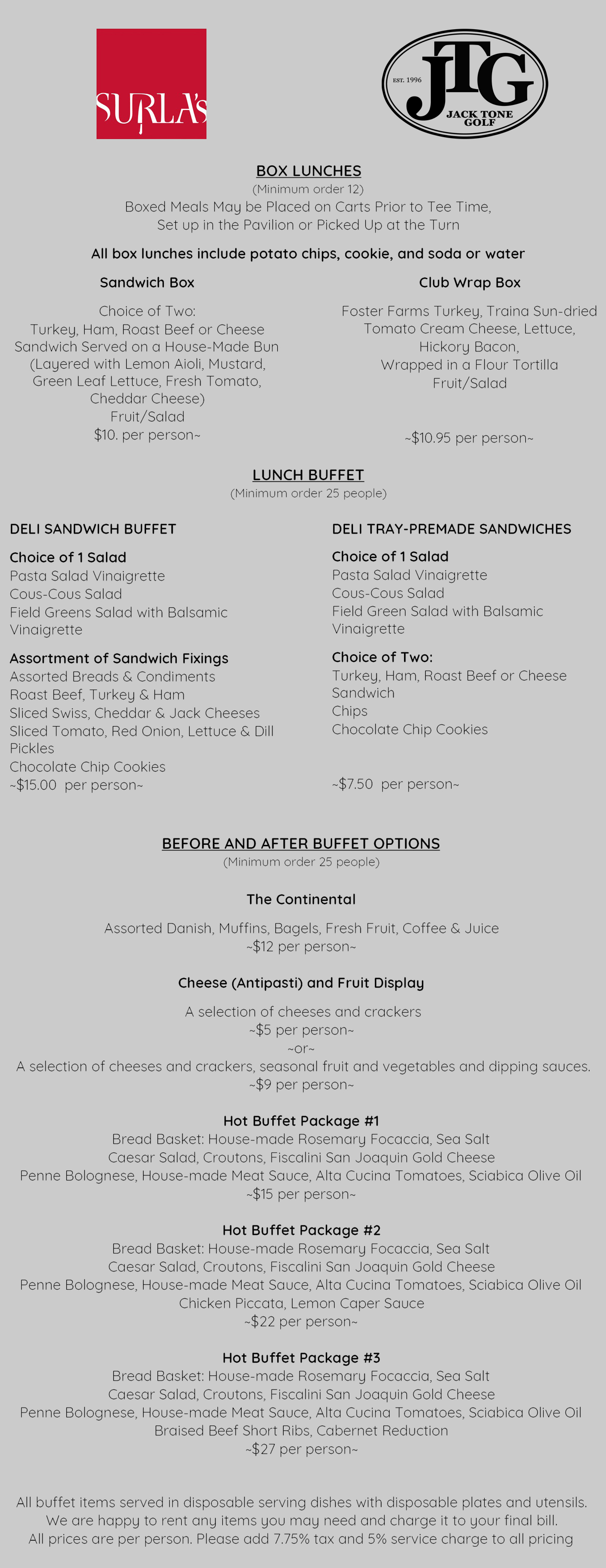 Event Menus - Jack Tone Golf